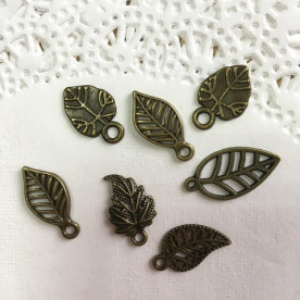 Металеві підвіски "Листочки", набір 7 шт, складова бронза