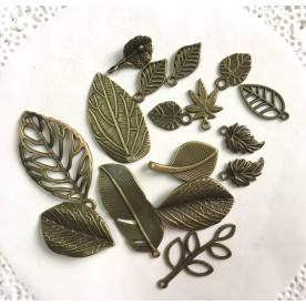 Набор металлических подвесок Листочки, 16 шт, состаренная бронза