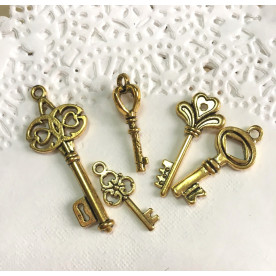 Набір металевих підвісок Ключики, 5 шт, колір золото