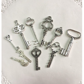 Набір металевих підвісок Ключики, 10 шт, античне срібло