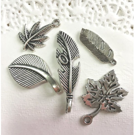 Набір підвісок "Листочки", 5 шт, античне срібло