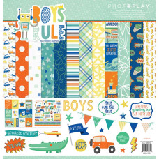 Набір паперу Boys Rule, 12 аркушів + наклейки від Photo Play Paper