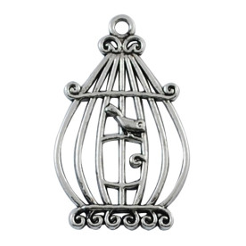 Подвеска "Птичка в овальной клетке", античное серебро, 33х20 мм, 1 шт. 