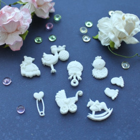 Набір фігурок з полімерної глини Дитячий з лелекою, 9 ел., 2.5 см.