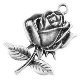 Металлическая подвеска "Роза" цвета античного серебра 18х26 мм, 1 шт.