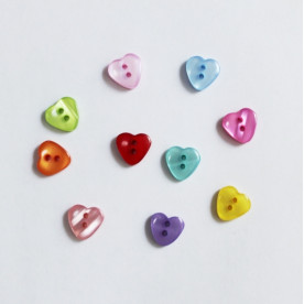 Набір різнокольорових гудзиків - сердечок 12 мм, 10 шт.