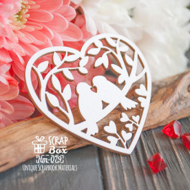 Чипборд Сердечко с птичками на ветке Hm-079 34х60 мм Scrapbox