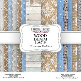 Набір скраппаперу Wood denim lace, 15x15см, Фабрика Декору