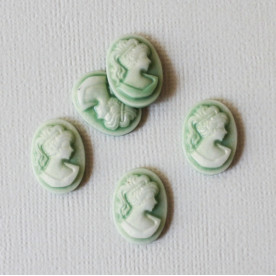 Кабошон-камея Lady's Portrait зеленая, 13х18 мм.