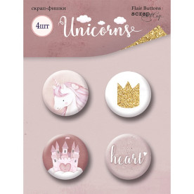 Набор скрап-фишек для скрапбукинга 4шт Unicorns  Scrapmir