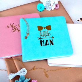 Бебібук Little Man, розмір 20х20 см, 22 аркуша, блакитна обкладинка зі шкірозамінника