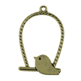 Металева підвіска "Пташка в клітці", антична бронза, 32х20 мм, 1 шт.