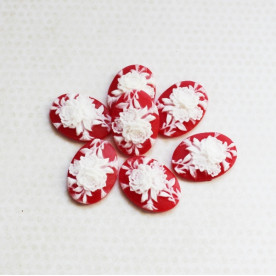 Кабошон Овальна квітка, розмір 18х25 мм, червоний