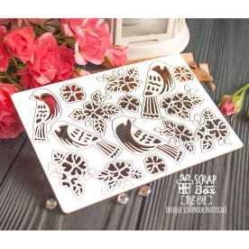 Чипборд набор птиц с цветами Hf-191 Scrapbox