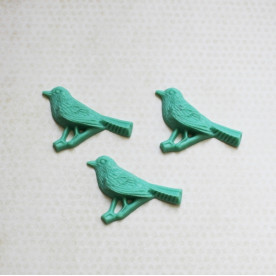 Кабошон Пташка на гілочці, 44х28 мм, кольору морської хвилі