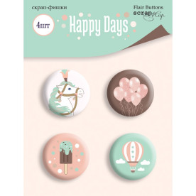 Набор скрап-фишек для скрапбукинга 4шт Scrapmir Happy Days