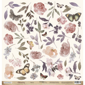 Лист одностороннього паперу для вирізання, Квіти Charming, 30x30 см, Scrapmir