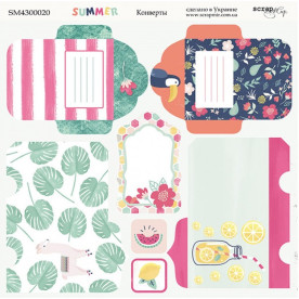 Лист односторонней бумаги 20х20см Конверты Summer Scrapmir