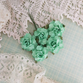 Набір декоративних трояндочок м'ятного кольору, 5 шт, 25 мм