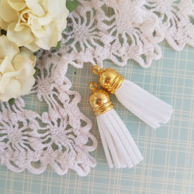 Кисточка декоративная, белый + золотой, 35 мм