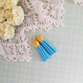 Кисточка декоративная, голубой + золотой, 35 мм