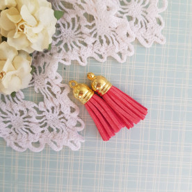 Кисточка декоративная, кораловый + золотой, 35 мм