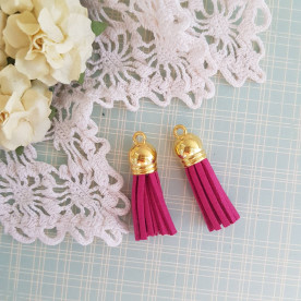 Кисточка декоративная, маджента + золотой, 35 мм