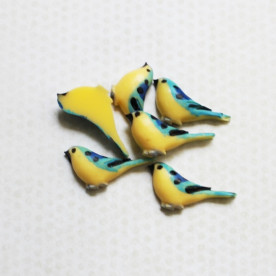 Кабошон Пташка 30х14 мм, синьо-жовта, 1 шт.
