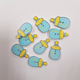 Деревянная пуговица Бутылочка, желто-голубой, 28 мм