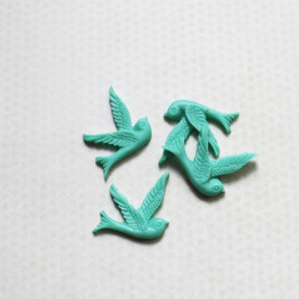 Кабошон Пташка 26х28 мм, бірюзовий, 1 шт.