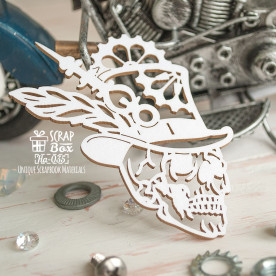 Чипборд, Череп в шляпе стимпанк с шестеренками, 73х68мм, Scrapbox