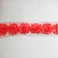 Лента с фигурными цветами, ширина цветка - 6 см, длина 30 см, ярко-розовая