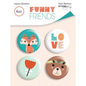 Набір скрап-фішок для скрапбукінгу 4шт Funny Friends, Scrapmir