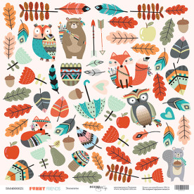 Лист односторонней бумаги, 30x30 см, Элементы, Funny Friends, Scrapmir