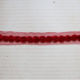 Стрічка з квітами, ширина квітки 2 см, довжина 30 см, червоний