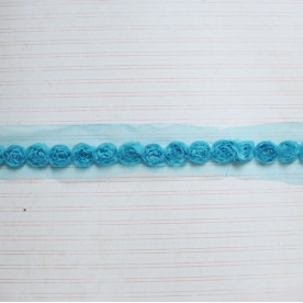 Лента с цветами, ширина цветка 2 см, длина 30 см, голубой