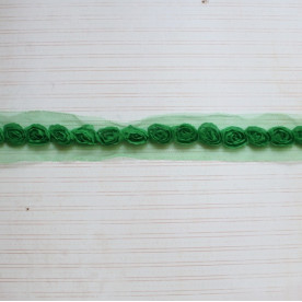 Лента с цветами, ширина цветка 2 см, длина 30 см, изумрудный