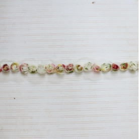 Лента с шифоновыми цветами, ширина цветка 1,5 см, длина 30 см, розово-зеленый