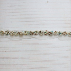 Стрічка з шифоновими квітами, ширина квітки 1,5 см, довжина 30 см, коричнево-блакитний