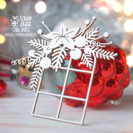 Чипборд окошко с новогодней композицией, 54 x 57 мм  Hh-160, Scrapbox