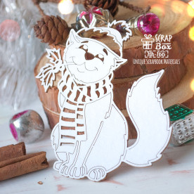 Чіпборд котейка з гілочкою гостролиста, 73 x 80 мм, Scrapbox