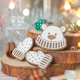 Набір дерев'яних фішок 3шт Мишка з рукавицями, 365 x 30 мм Fl-008, Scrapbox