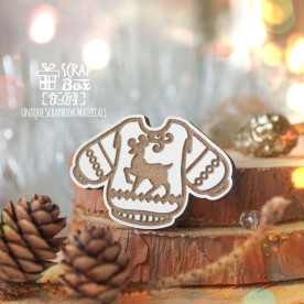 Деревянная фишка свитер с оленем, 44 x 28 мм Fl-014, Scrapbox