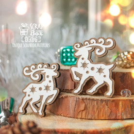 Деревянные фишки два оленя со звездами, 30 x 37 мм Fl-016, Scrapbox