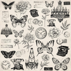 Скраппапір з фольгуванням Antiques - Pen and Ink, 30x30, Kaisercraft