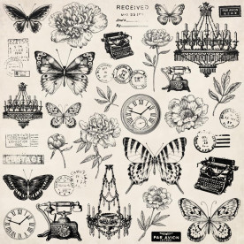 Скраппапір з фольгуванням Antiques - Pen and Ink, 30x30, Kaisercraft