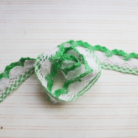Хлопковое кружево двухцветное, ширина 28 мм, длина 90 см, цвет бело-зеленый