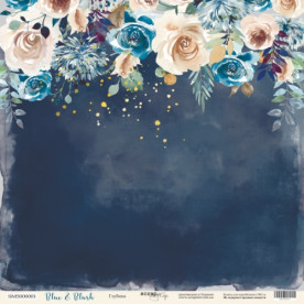 Аркуш одностороннього паперу з золотим тисненням 30x30 Scrapmir Глибина - Blue & Blush