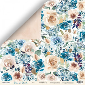 Аркуш двостороннього паперу 30x30 Scrapmir Троянди - Blue & Blush