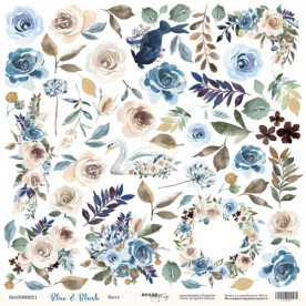 Аркуш одностороннього паперу для вирізання 30x30 Scrapmir Квіти - Blue & Blush